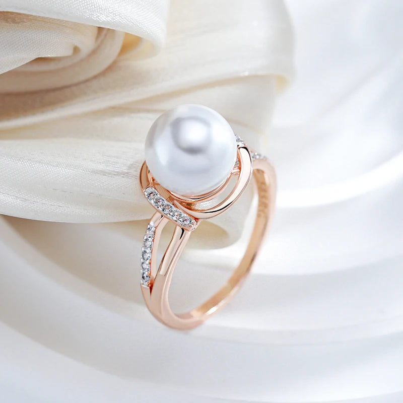 Geometry Pearl Zircon Ring 585 Rose Gold