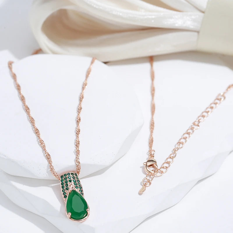 Green Opal Zircon 585 Gold Necklace