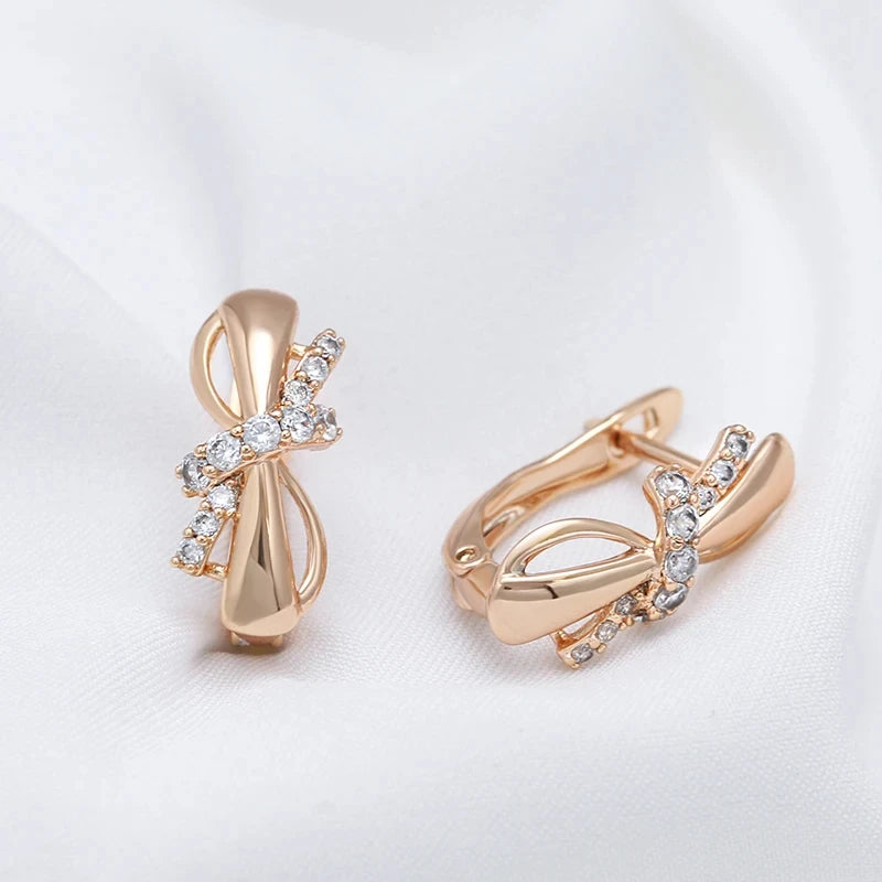 Cute Bowknot 585 Rose Gold Zircon Earrings