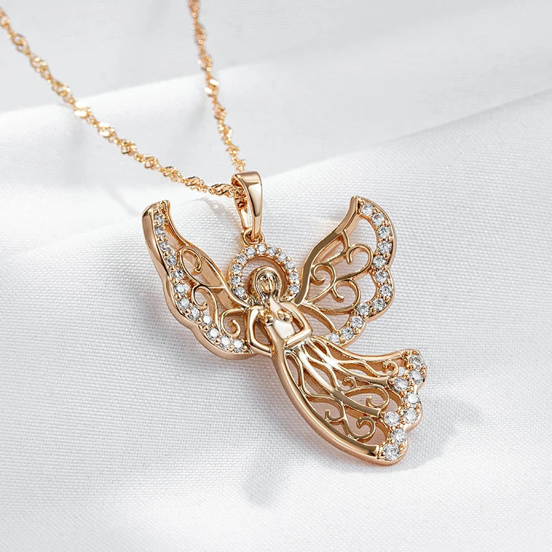 Angel Pendant Zircon 585 Rose Gold Necklace