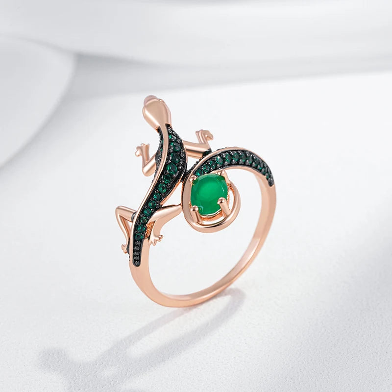 Green Lizard Zircon Ring 585 Rose Gold