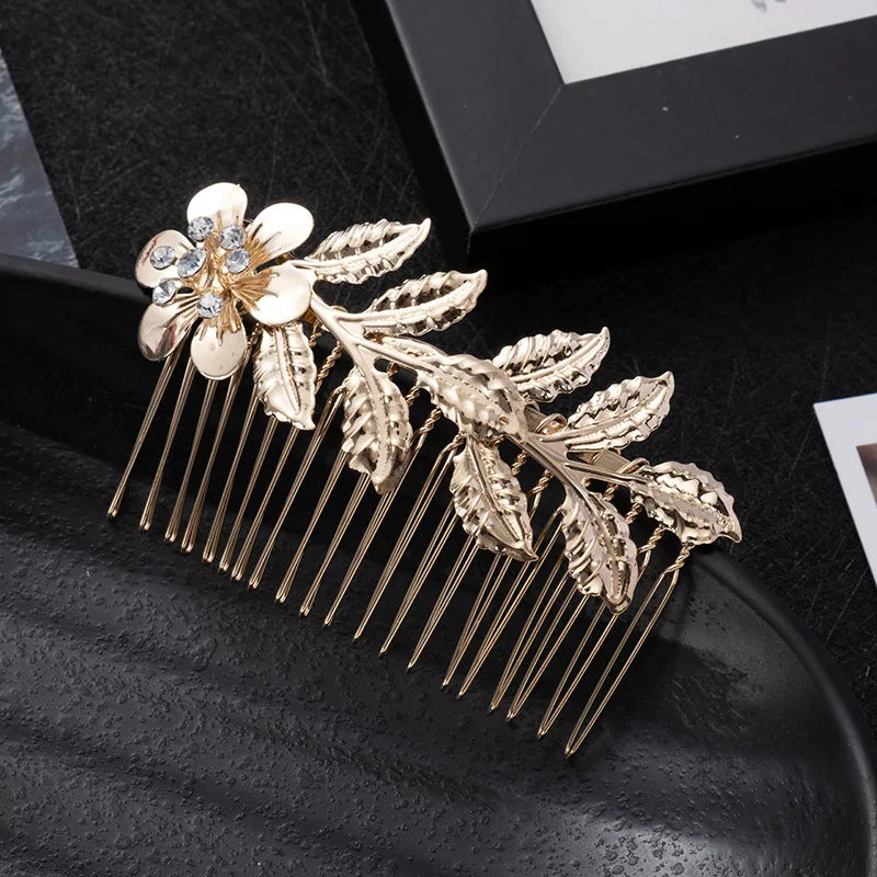 Free Gift-Gold Leaf Rhinestone Hair Clip Barrette