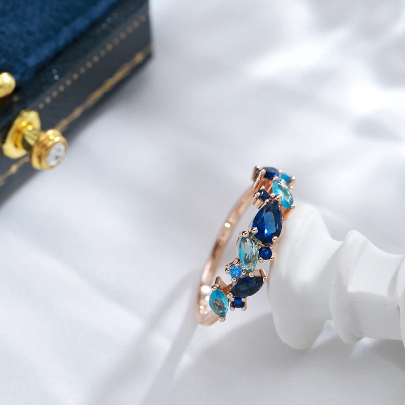 Blue Zircon Leaf Ring 585 Rose Gold