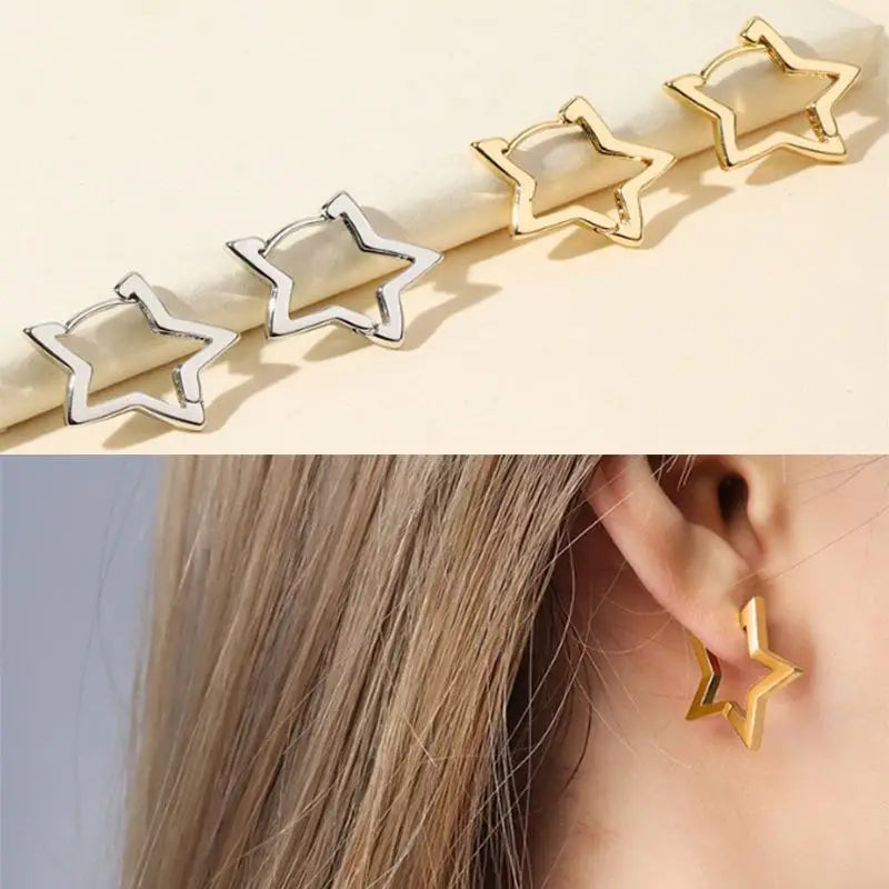 Glossy Hollow Star Hoop Earrings