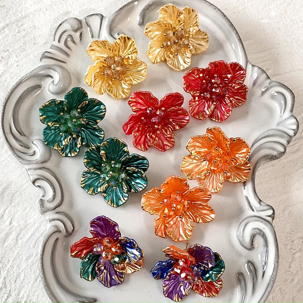 Colorful Petal Flower Stud Earrings