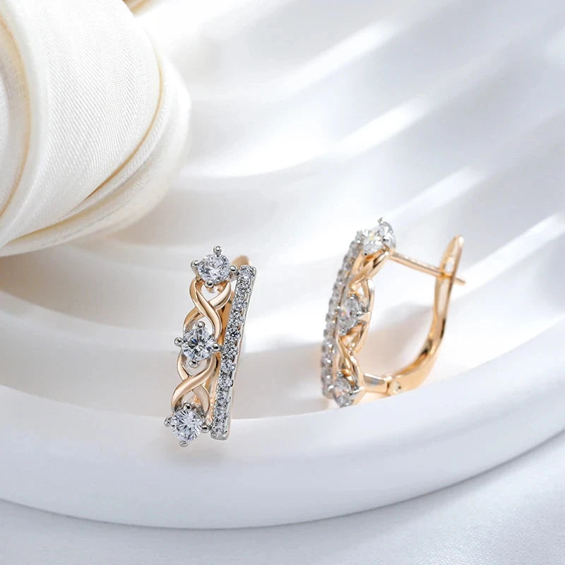 Shiny 585 Rose Gold Silver Zircon Earrings