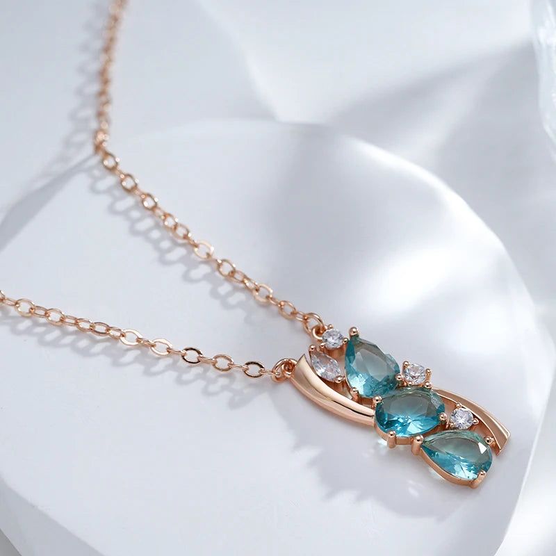 Blue Crystal Zircon 585 Rose Gold Necklace