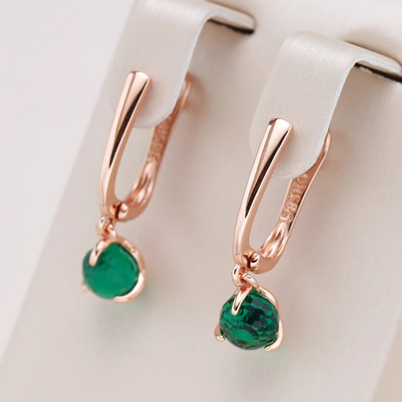 Green Cut Zircon 585 Rose Gold Dangle Earrings