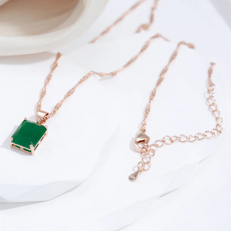 Dark Green Square 585 Rose Gold Necklace