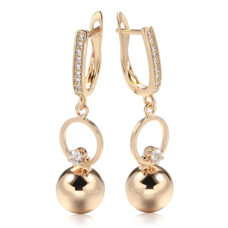 Metal Ball Long 585 Rose Gold Drop Earrings