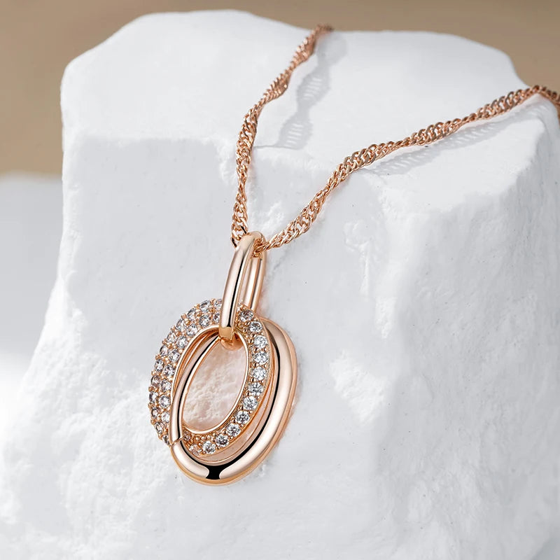 Double Hoop Zircon 585 Rose Gold Necklace