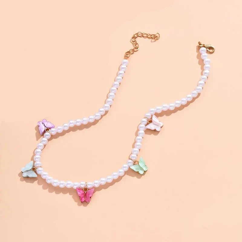 Wedding Pearl Choker Butterfly Necklace