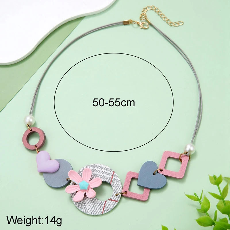 Handmade Flower Wooden Bib Necklace