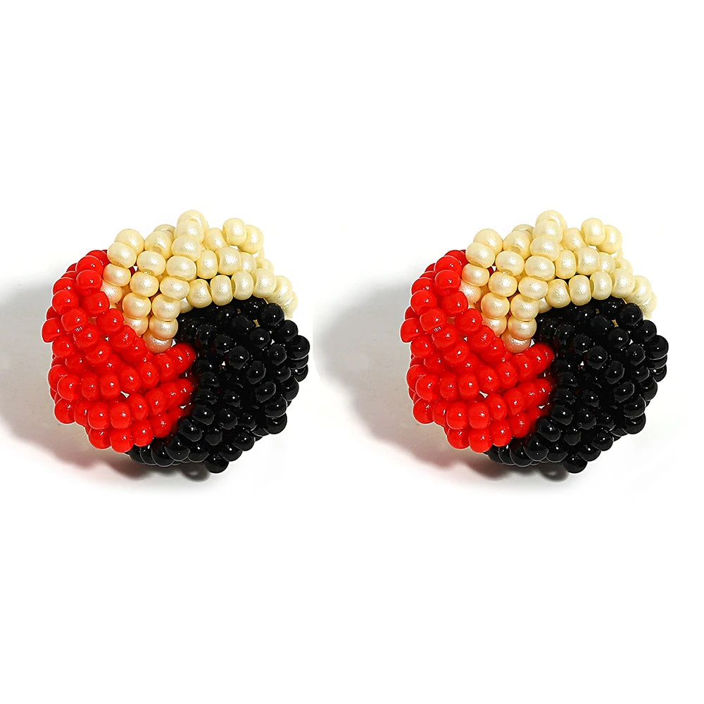 Tricolor Beaded Knot Stud Earrings