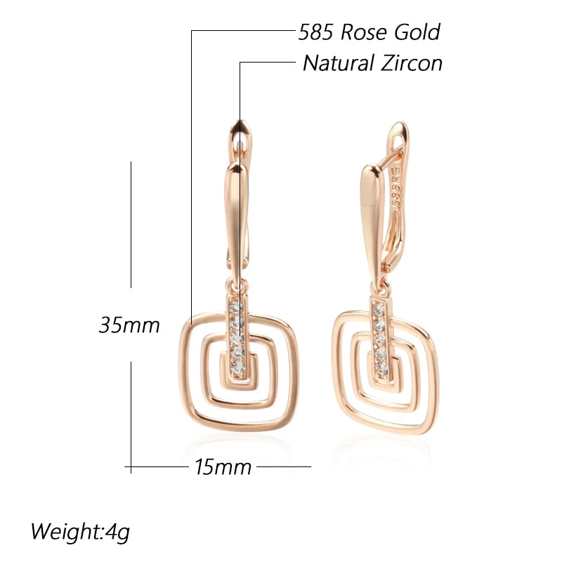 Hollow Square White Zircon 585 Rose Gold Earrings