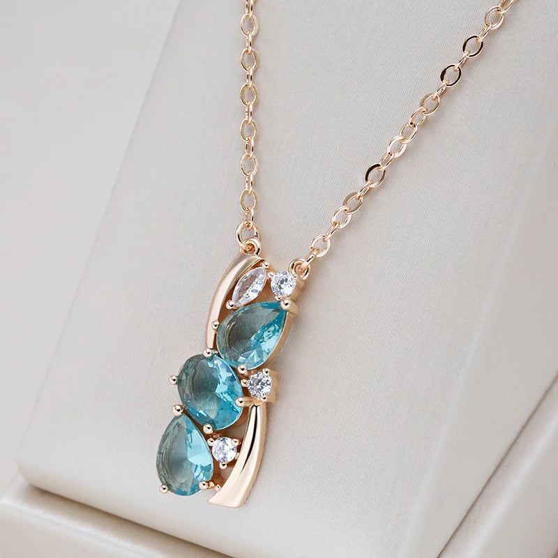 Blue Crystal Zircon 585 Rose Gold Necklace