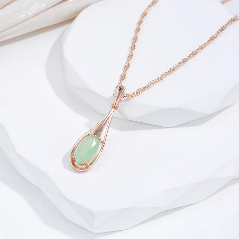 Green Emerald Zircon 585 Rose Gold Necklace