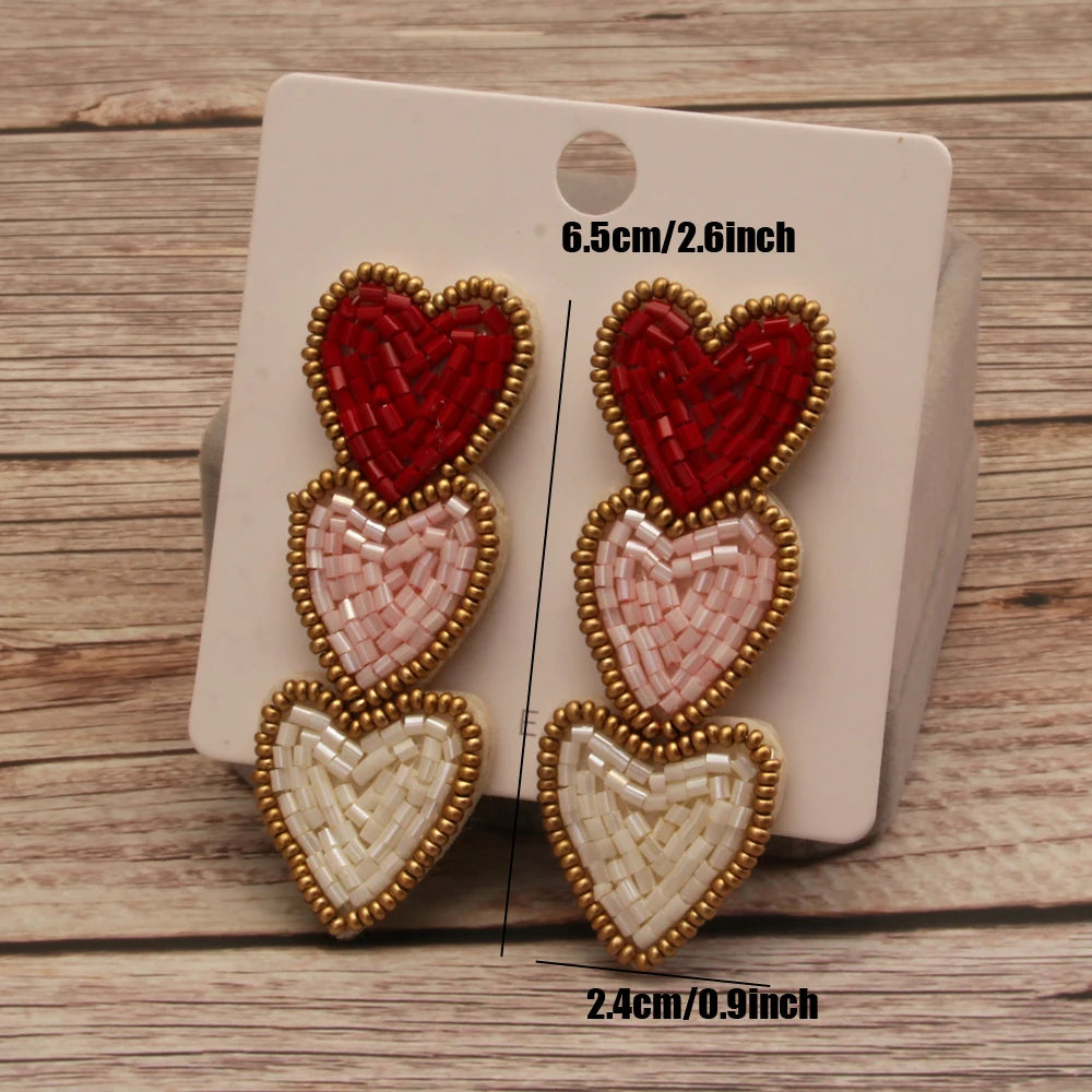 Valentine’s Hearts Beaded Dangle Earrings