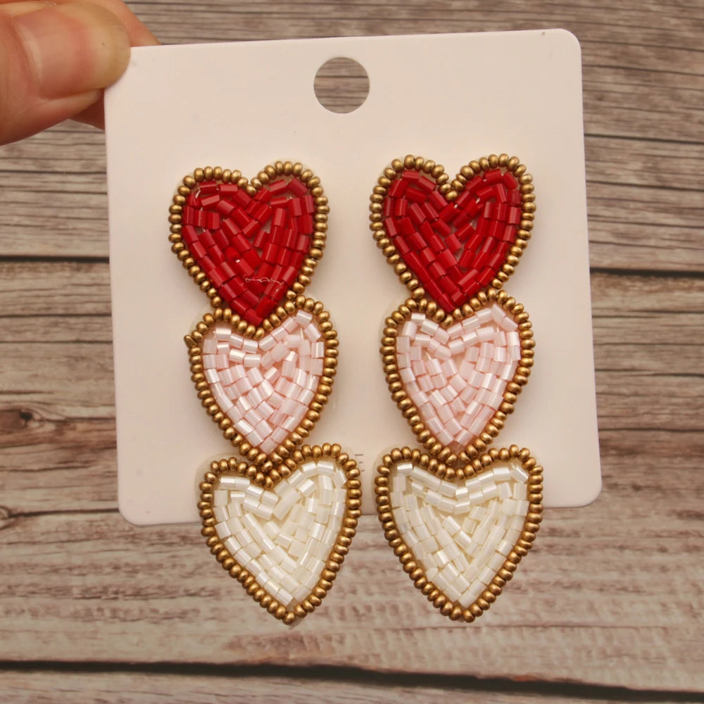 Valentine’s Hearts Beaded Dangle Earrings