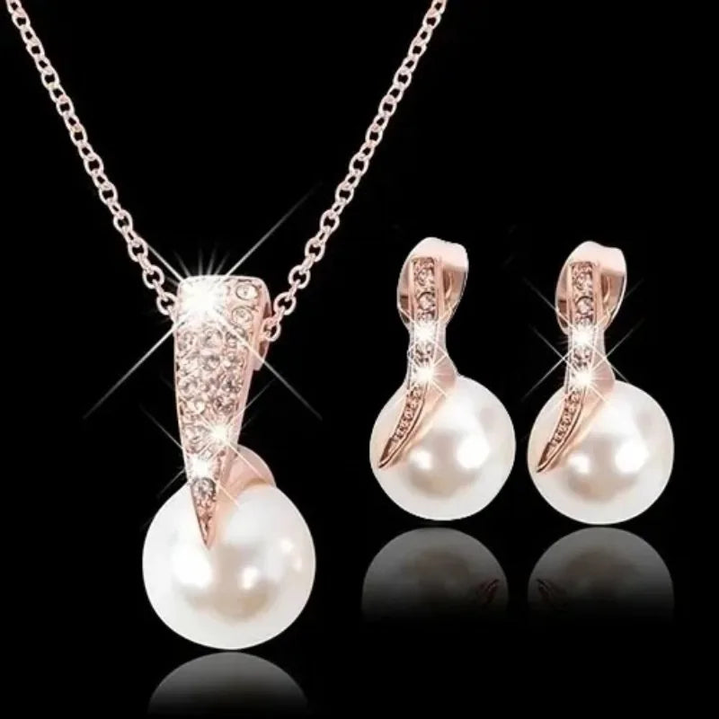 Pearl Earrings Necklace Jewelry Set