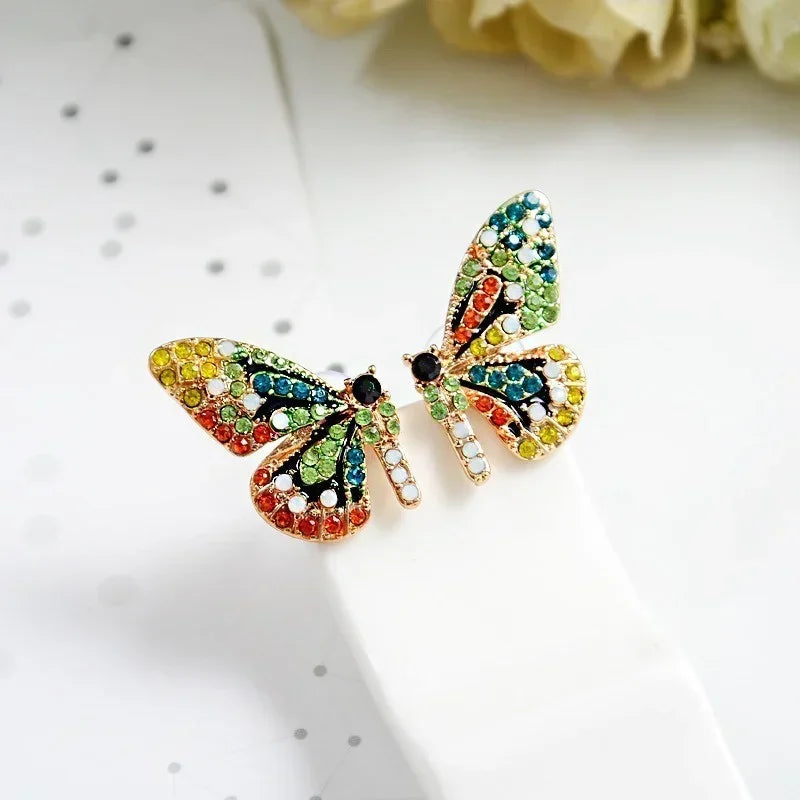 Colorful Crystal Butterfly Ear Studs