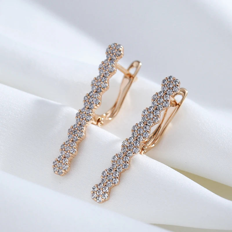 Geometric Zircon Long 585 Rose Gold Earrings