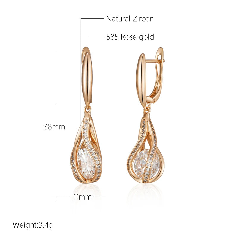 Luxury Natural Zircon 585 Rose Gold Earrings