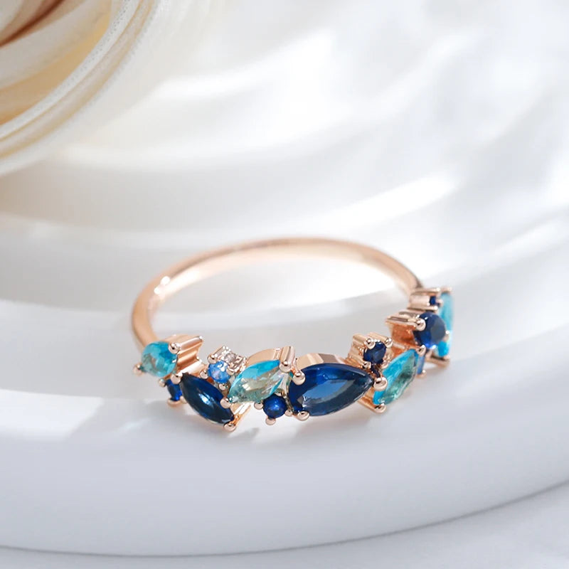 Blue Zircon Leaf Ring 585 Rose Gold