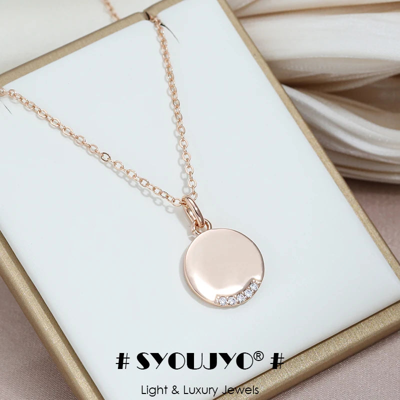 Glossy Coin Shape 585 Rose Gold Necklace