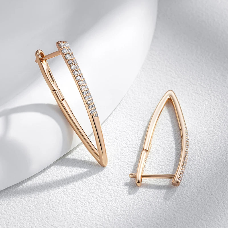 V Shape White Zircon 585 Rose Gold Earrings