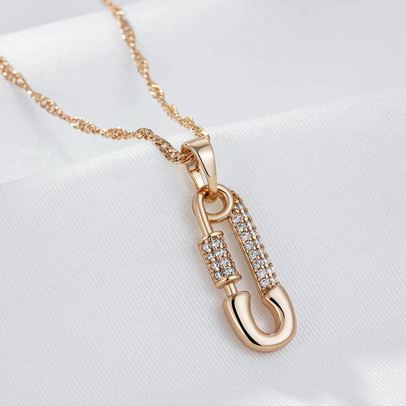 Pin Shape Zircon 585 Rose Gold Necklace