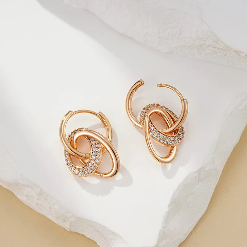 Double Hoop Zircon 585 Rose Gold Earrings