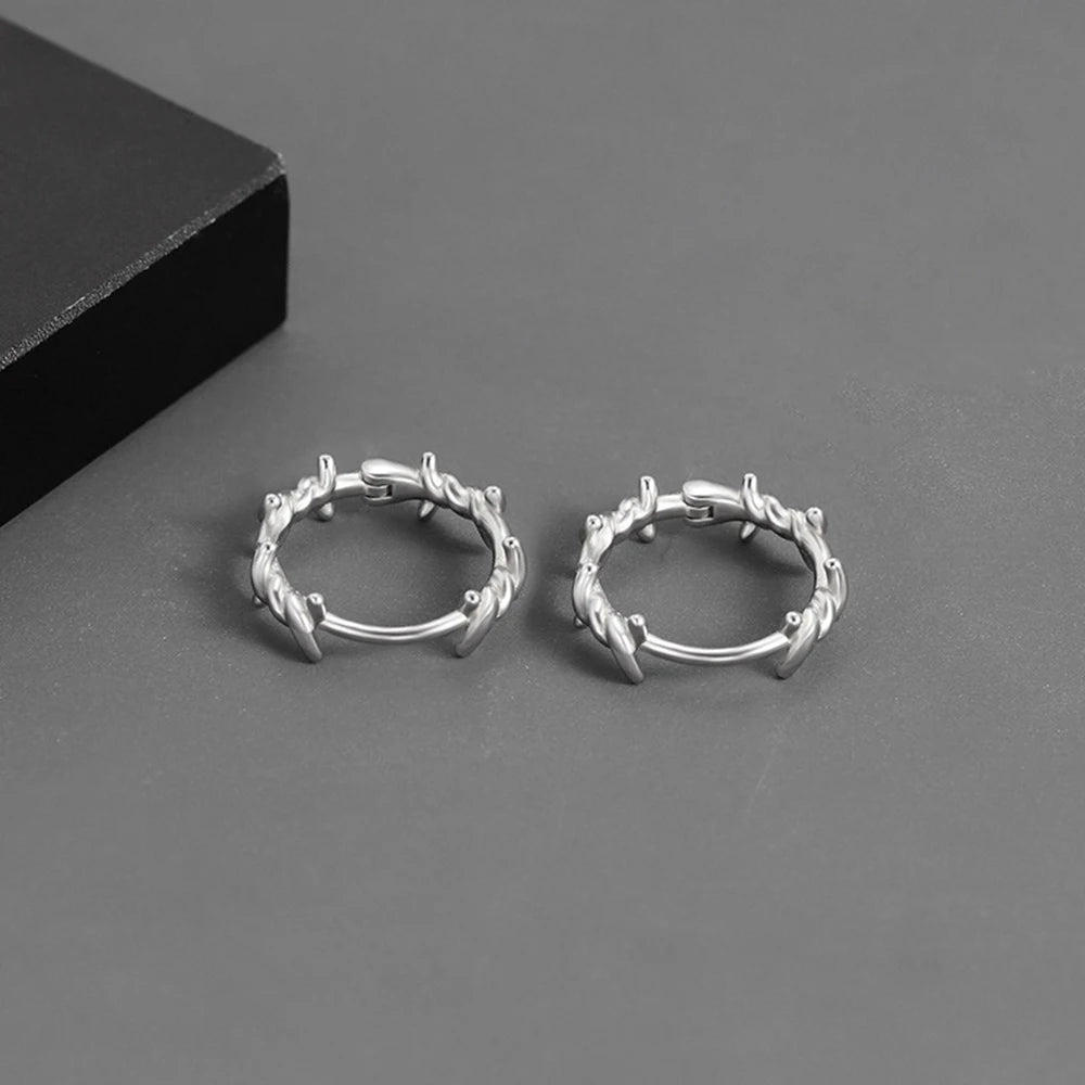 Gothic Silver Thorns Hoop Earrings