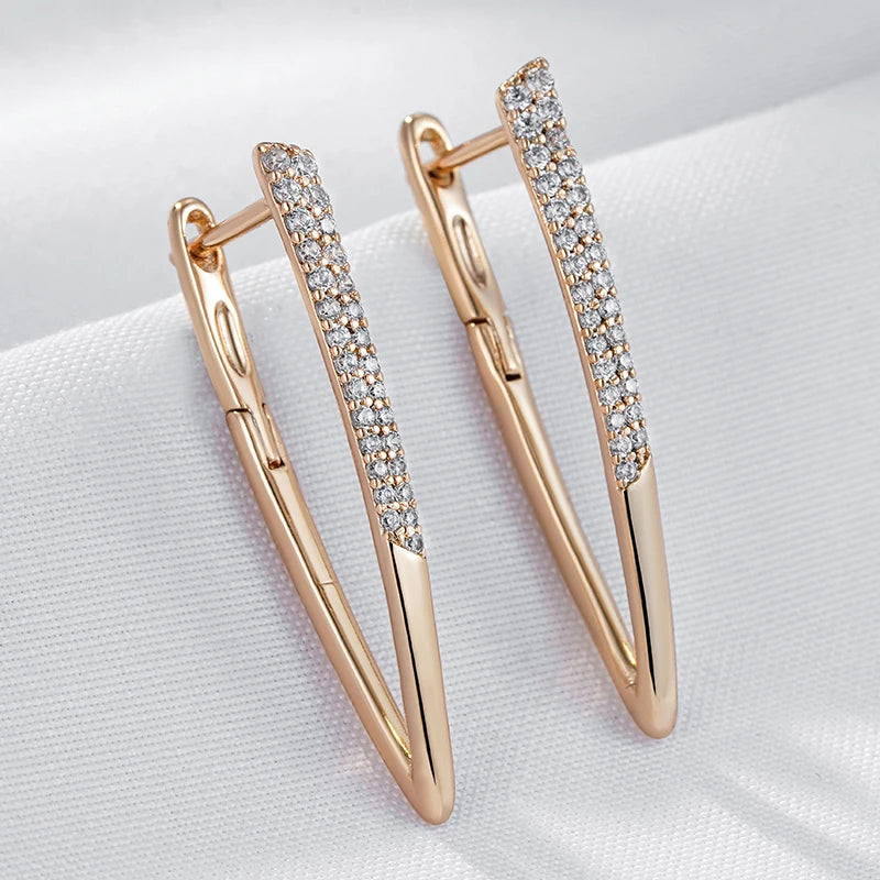 V Shape White Zircon 585 Rose Gold Earrings