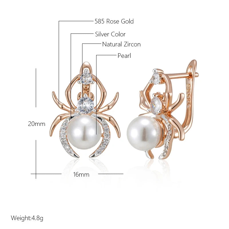 Spider Shape Pearl 585 Rose Gold Earrings