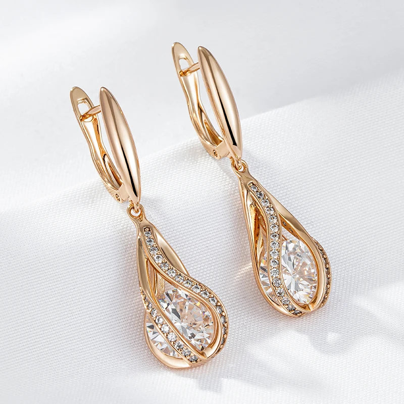 Luxury Natural Zircon 585 Rose Gold Earrings