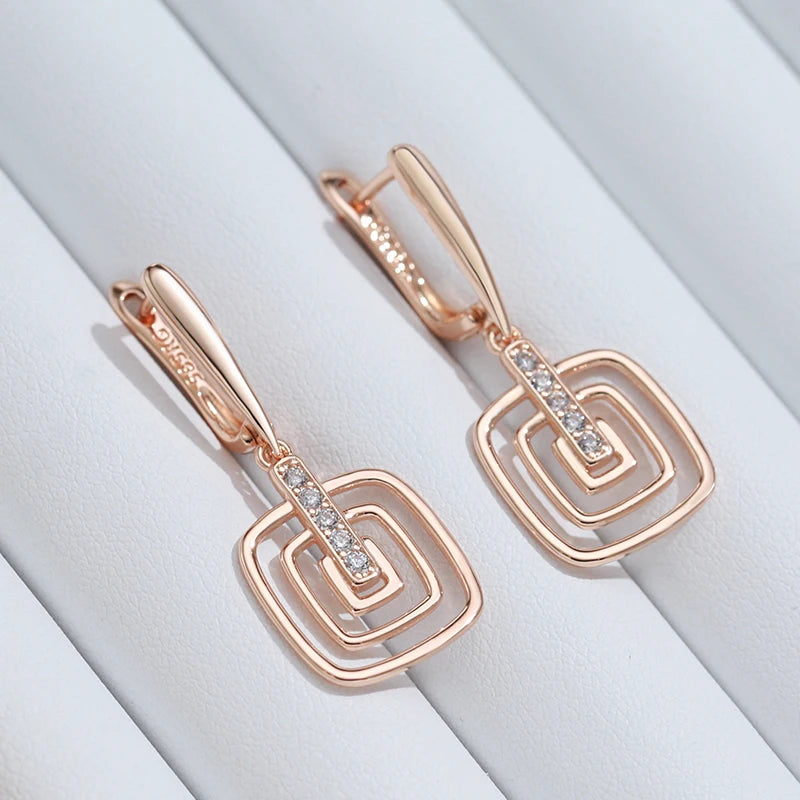 Hollow Square White Zircon 585 Rose Gold Earrings