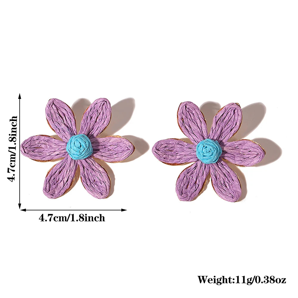 Colorful Raffia Flower Stud Earrings