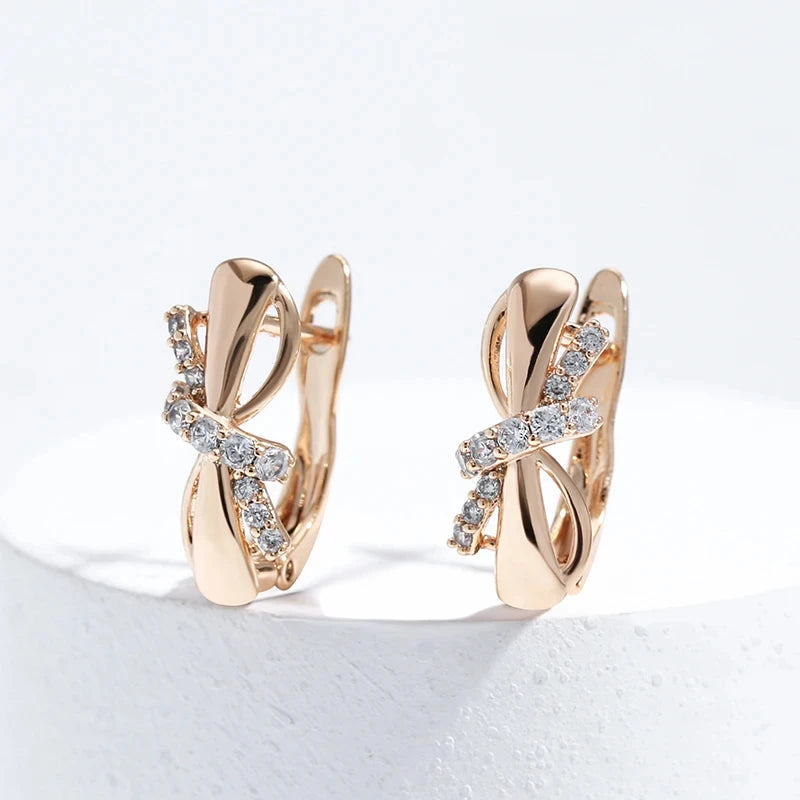 Cute Bowknot 585 Rose Gold Zircon Earrings