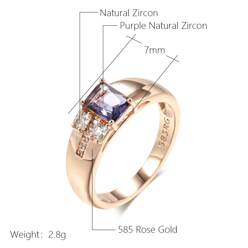 Square Purple Zircon Ring 585 Rose Gold