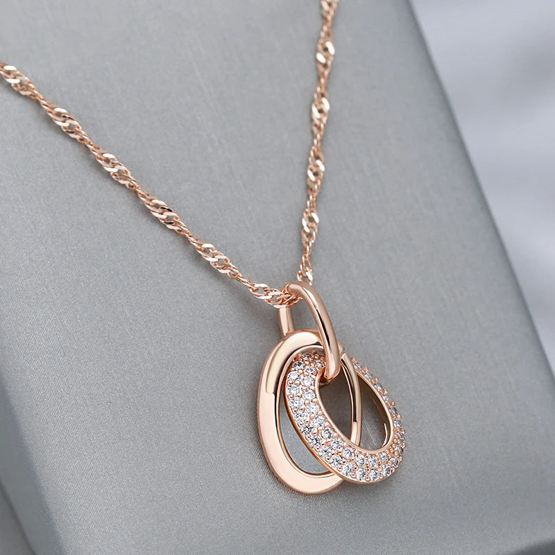 Double Hoop Zircon 585 Rose Gold Necklace