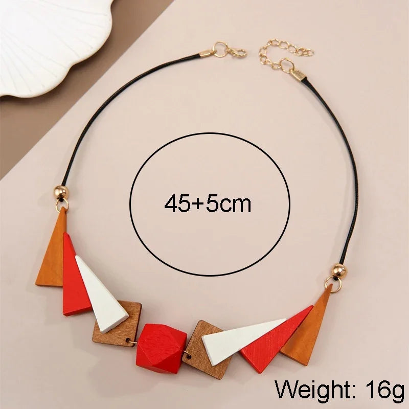 Handmade Wooden Geometric Bib Necklace