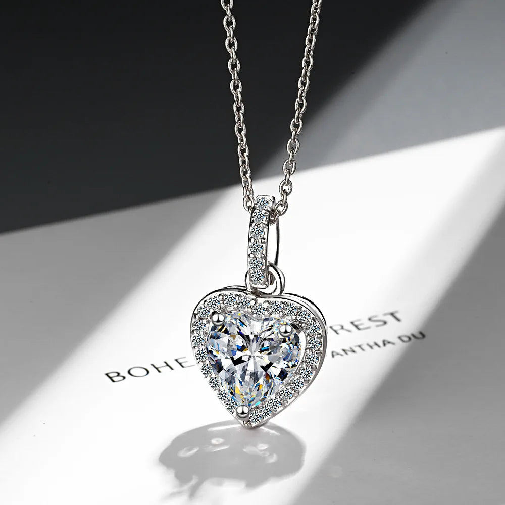 925 Silver Zircon Heart Pendant Necklace