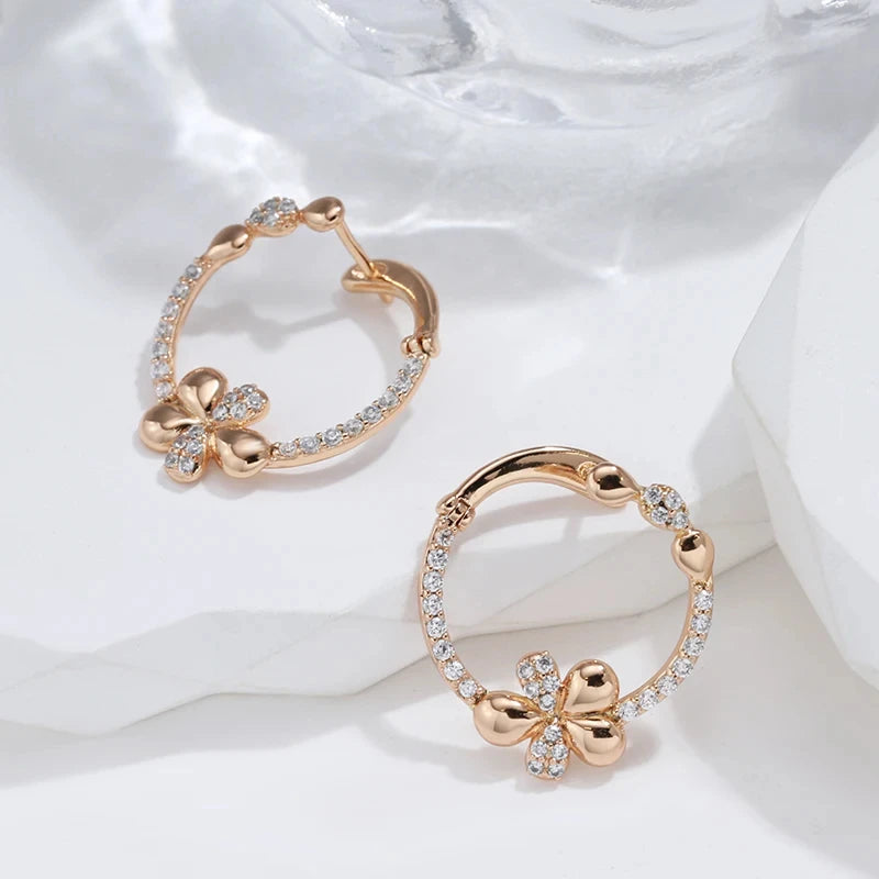 Crystal Flower 585 Rose Gold Zircon Earrings