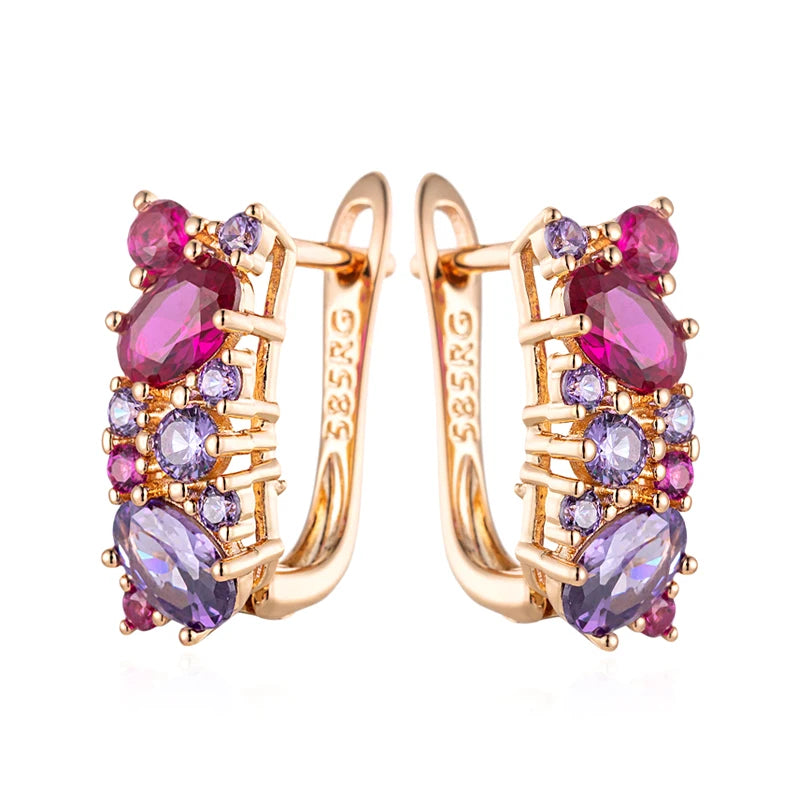 Vintage Purple Zircon 585 Rose Gold Earrings