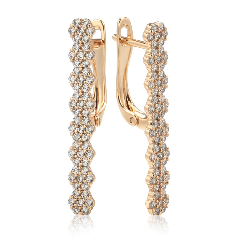 Geometric Zircon Long 585 Rose Gold Earrings