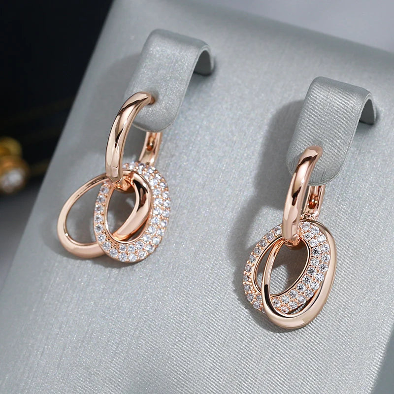 Double Hoop Zircon 585 Rose Gold Earrings