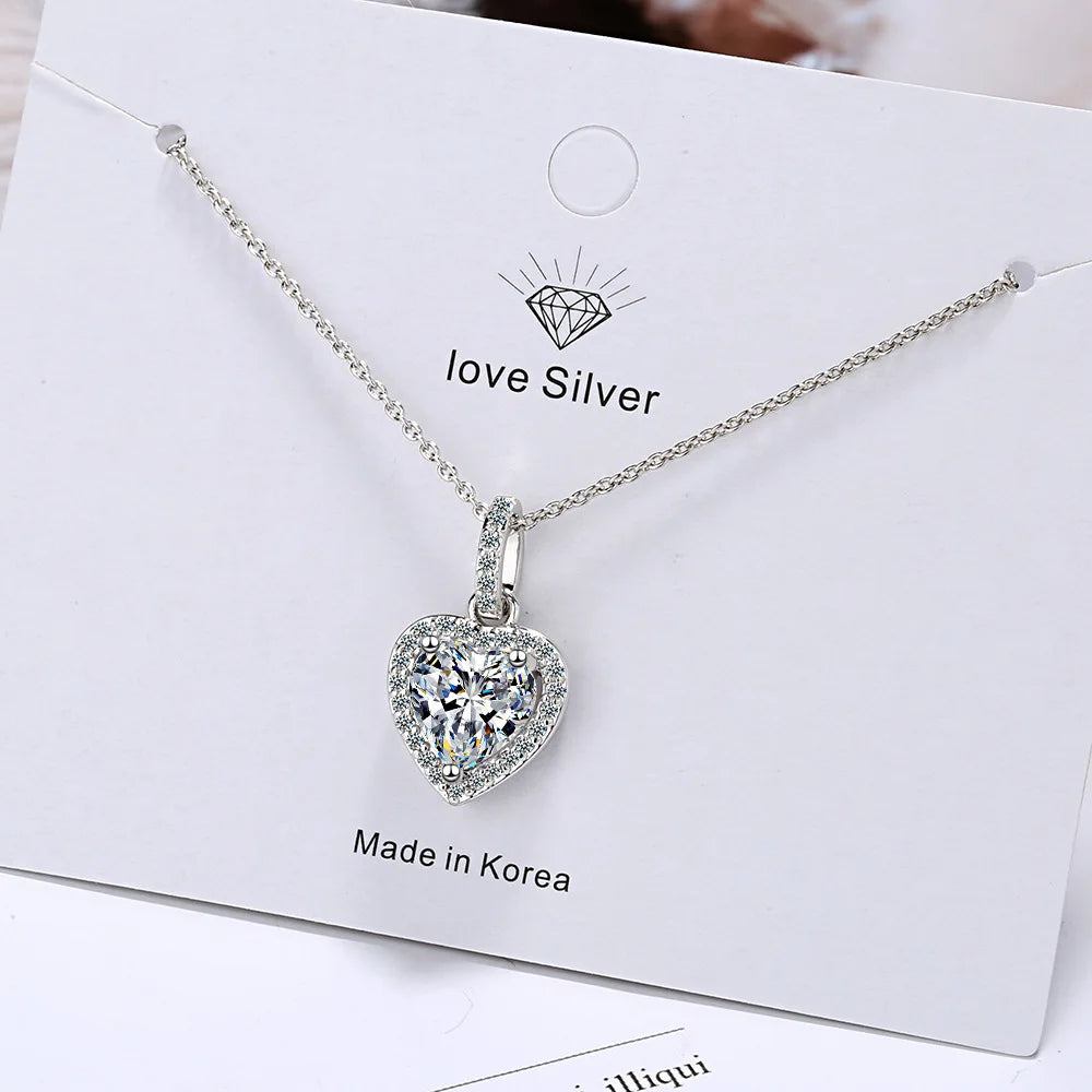 925 Silver Zircon Heart Pendant Necklace