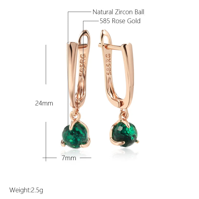 Green Cut Zircon 585 Rose Gold Dangle Earrings