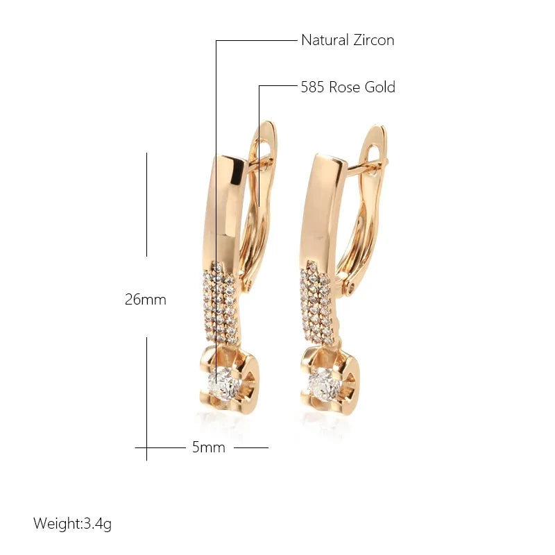 Simple White Zircon 585 Rose Gold Drop Earrings